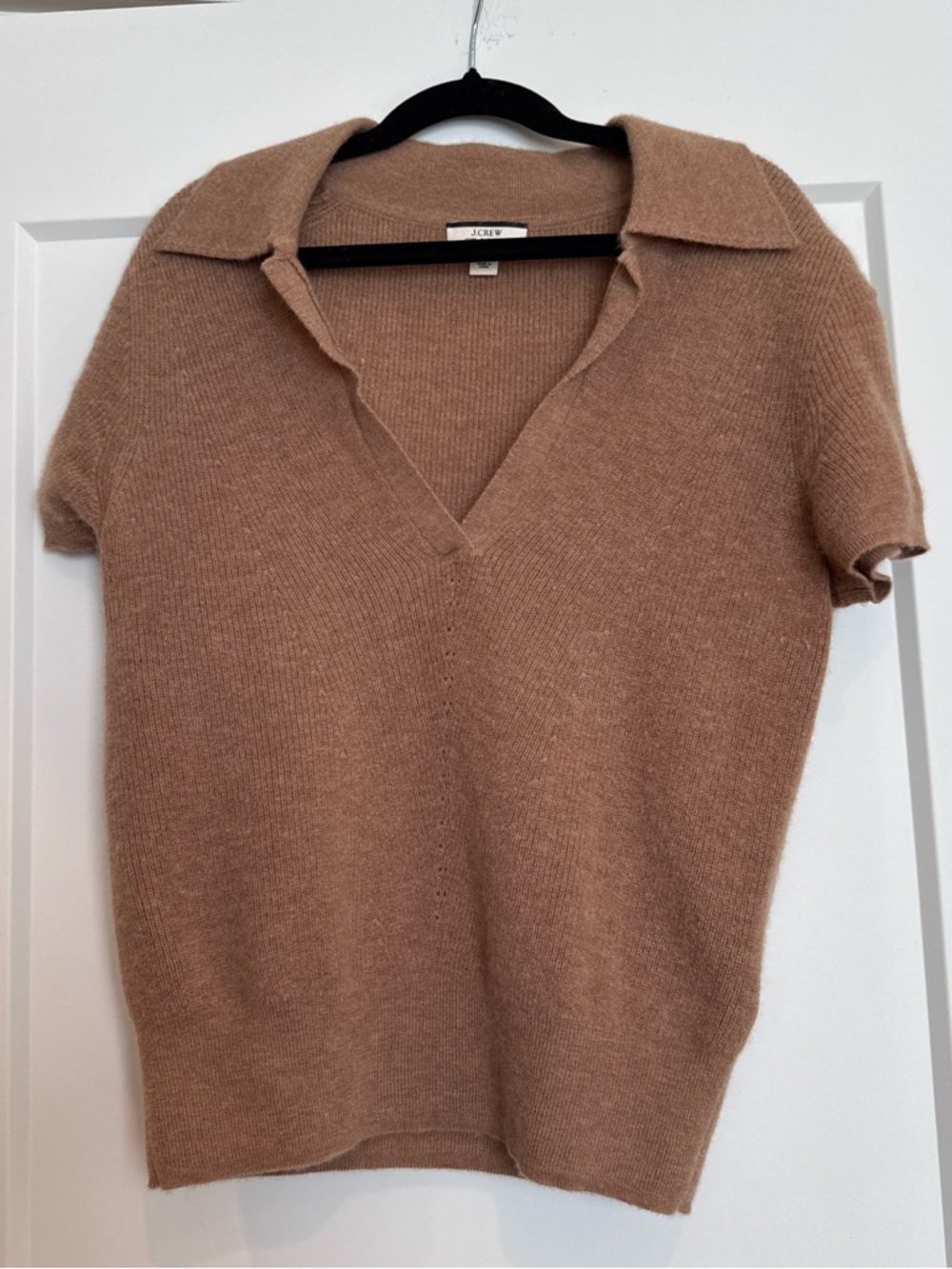J. Crew Camel Cashmere Short Sleeve Polo Sweater